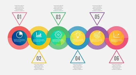 Template Timeline Infographic colored horizontal numbered for six position .. Stock Illustration