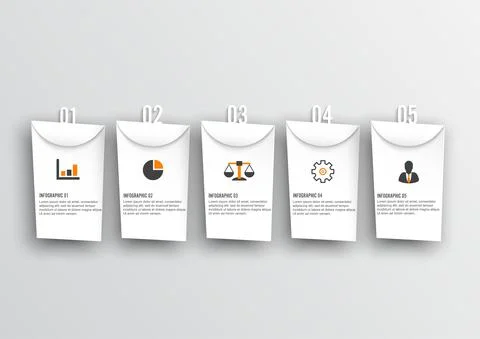 Template timeline infographic papers horizontal number for five position can  Stock Illustration