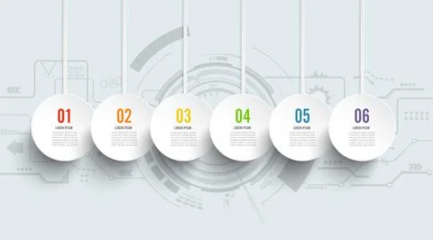 Template Timeline Infographic technology horizontal numbered for six position Stock Illustration