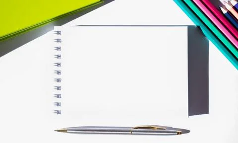 Template. Top view of a White Sheet of notepad with entry field on white Foto stock