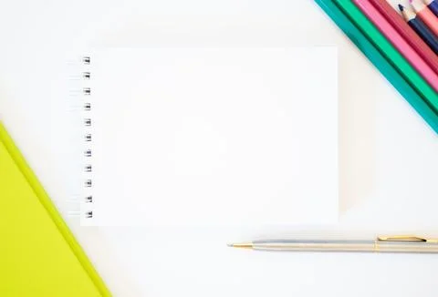 Template. Top view of a White Sheet of notepad with entry field on white Foto stock