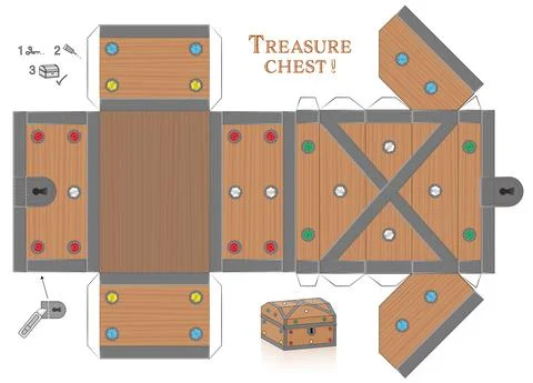 Template Treasure Chest Paper Model Sheet Trove Stock Illustration