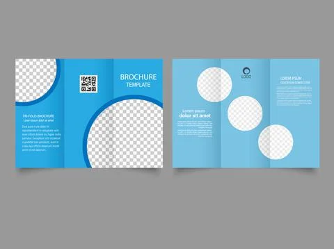 Template triple folding brochure printing and advertising. Flyer with circles Stock Illustration