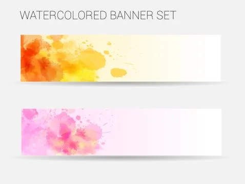 Template for two horizontal banners with abstract watercolor paint splashes. Stock Illustration