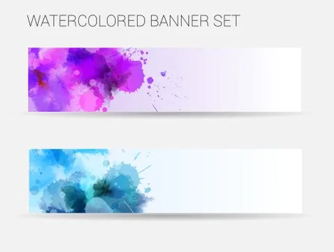 Template for two horizontal banners with abstract watercolor paint splashes. Stock Illustration