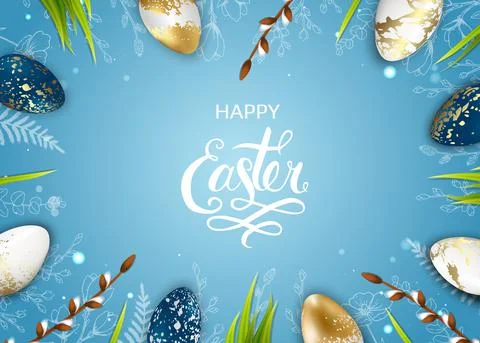 Template vector card with eggs and flowers, Willow. Doodles hand drawn elements. イラスト素材