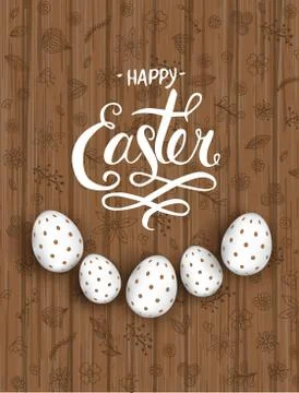 Template vector card with realistic decorated eggss. Stock Illustration
