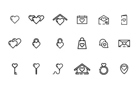 Template vector linear icons on the theme of "Valentine's Day." Stock Illustration