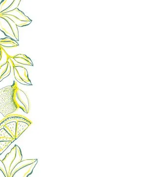 Template with vertical border lemon and leaves. Stock Illustration