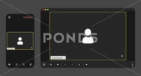 Template video conference user interface on realistic phone and tablet ...