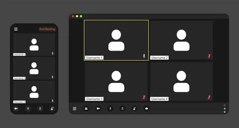 Template video conference user interface, video conference calls window overlay Stock Illustration