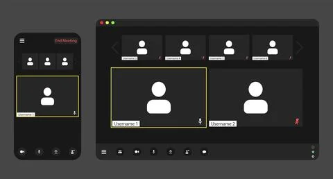 Template video conference user interface on realistic phone and tablet, video Stock Illustration
