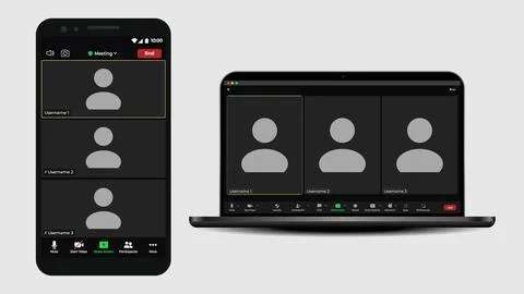Template video conference user interface. Application for social communication Illustrazione stock