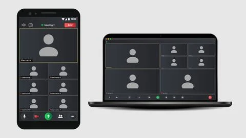 Template video conference user interface. Application for calls. Online chat for Illustrazione stock