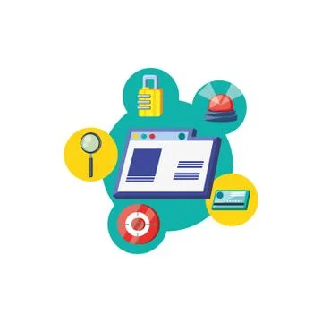 Template webpage with security icons 스톡 일러스트