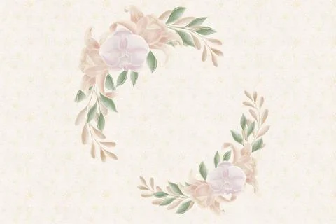 Template, wedding invitations with a wreath, illustrations of lilies and orch Stock Illustration