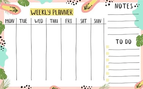 Template for weekly planner page Stockillustratie