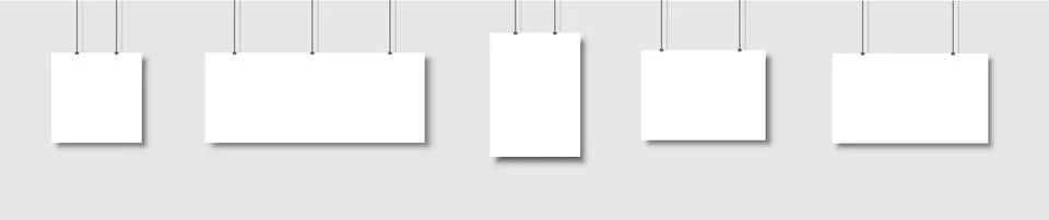 Template of white blank vector posters. Set of mockups hanging on the wall Stock Illustration