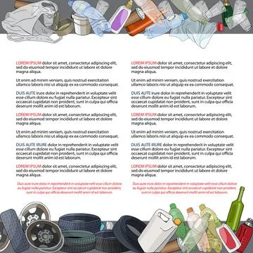 Template whith different types of garbage and waste. Stock Illustration