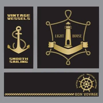 Templates for flyers with nautical elements Stock Illustration