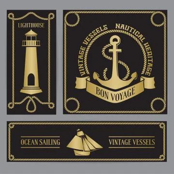 Templates flyers with nautical elements Illustrazione stock