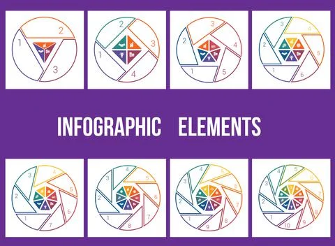 Templates infograpchic cyclic processes, step by step, colorful  lines, pie c Stock Illustration