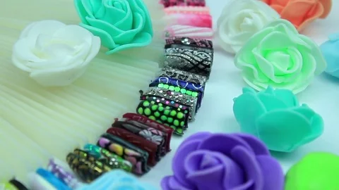 Templates of nails with decorative flowers Stock Footage 77062405