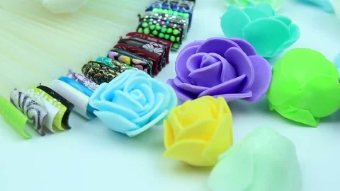 Templates of nails with decorative roses Stock Footage 77062476
