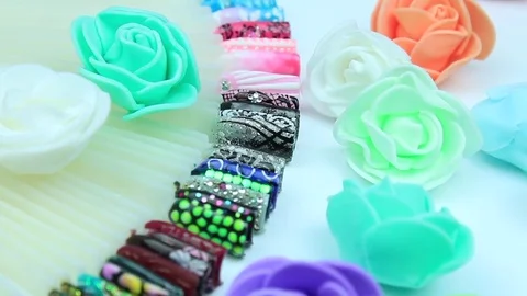 Templates of nails with roses Stock Footage 77062481