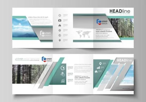 Templates for tri fold square design brochures. Leaflet cover, vector layou.. Stock Illustration