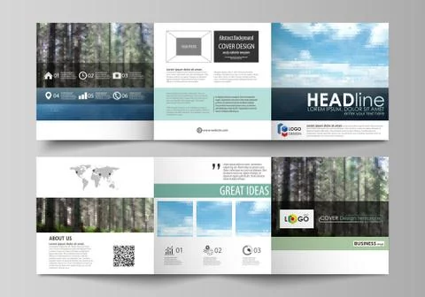 Templates for tri fold square design brochures. Leaflet cover, vector layou.. Stock Illustration