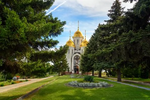 Temple of All Saints. Memorial complex Mamayev Kurgan in Volgograd Stock Photos