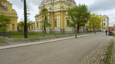 The temple and the Commandant's cemetery behind the Peter and Paul Cathedral. Stock Footage 205889851