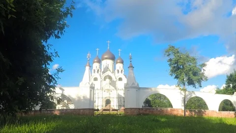 Temple and trees In City Park In Summer Timelapse Stock Footage 82045587