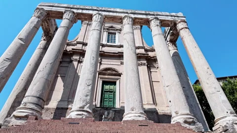 Temple of Antoninus and Faustina Columns Low Angle View Roman Forum Stock Footage 340905703