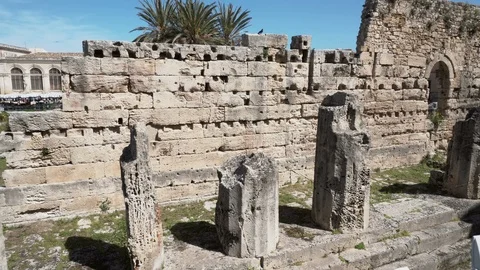 Temple of Apollo ancient Greek monuments, Syracuse, Italy, Sicily Stock Footage 88326716