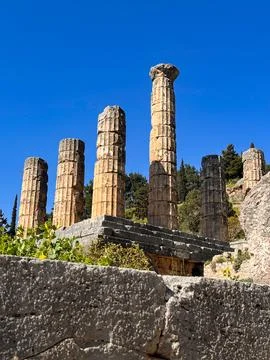 Temple of Apollo at the Archaeological Site of Delphi Stock Photos