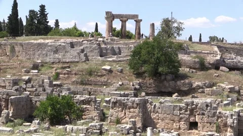 Temple of Apollo. Corinth, Greece. Stock Footage 99055012