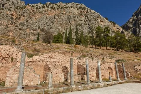 The Temple of Apollo at Delphi Greece Stock Photos