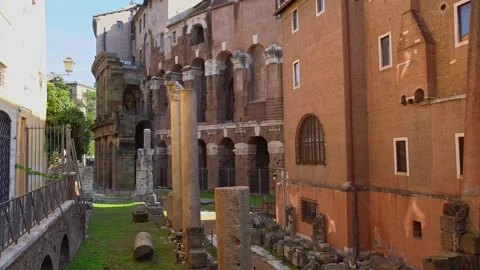 The temple of Apollo in front of the Teatro Marcello Stock-Footage 143415099