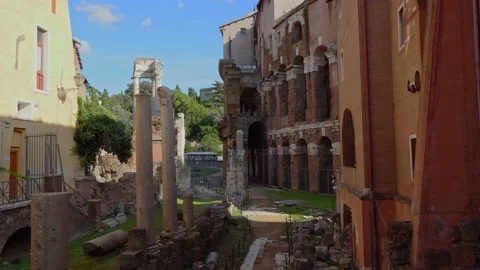 The temple of Apollo in front of the Teatro Marcello Stock Footage 143415615