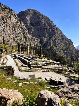 Temple of Apollo with Mount Parnassus 写真素材