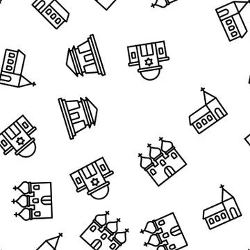 Temple Architecture Building Vector Seamless Pattern Stock Illustration