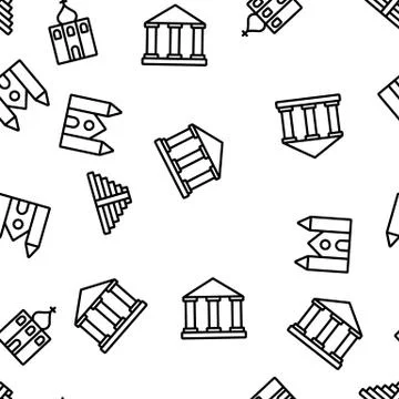 Temple Architecture Building Vector Seamless Pattern Stock Illustration