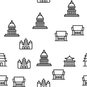Temple Architecture Building Vector Seamless Pattern Stock Illustration
