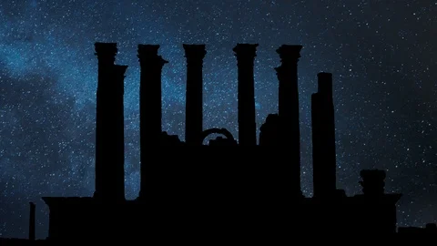 Temple of Artemis in Jerash, Time Lapse by Night with Stars and Milky Way Stock Footage 127130551