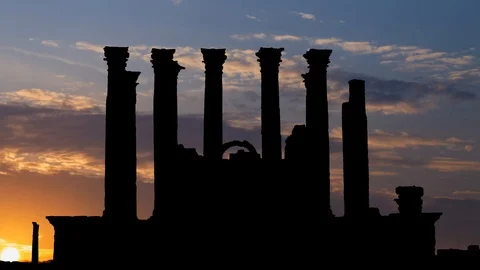 Temple of Artemis, Time Lapse at Sunrise, Historical site of Gerasa, Jordan Stock Footage 127129330