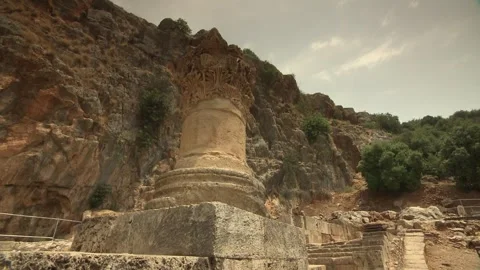Temple of Augustus Column Remnants, Ancient Caesarea Philippi, Golan Heights Stock Footage 324819640