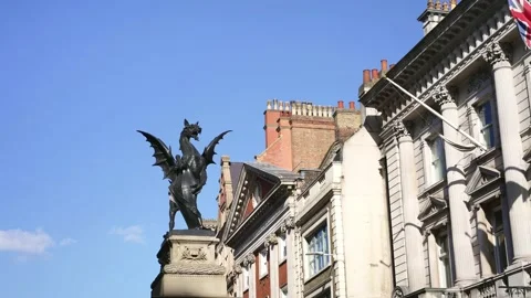 Temple Bar memorial, dragon statue in City of London. 4k slow motion. England Stock Footage 223603400