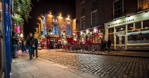 Temple Bar, Night Timelapse. Dublin, Ireland Stock Footage 123614853
